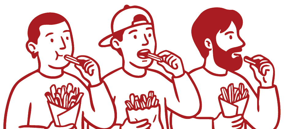The three Focaccia Brothers eating fries